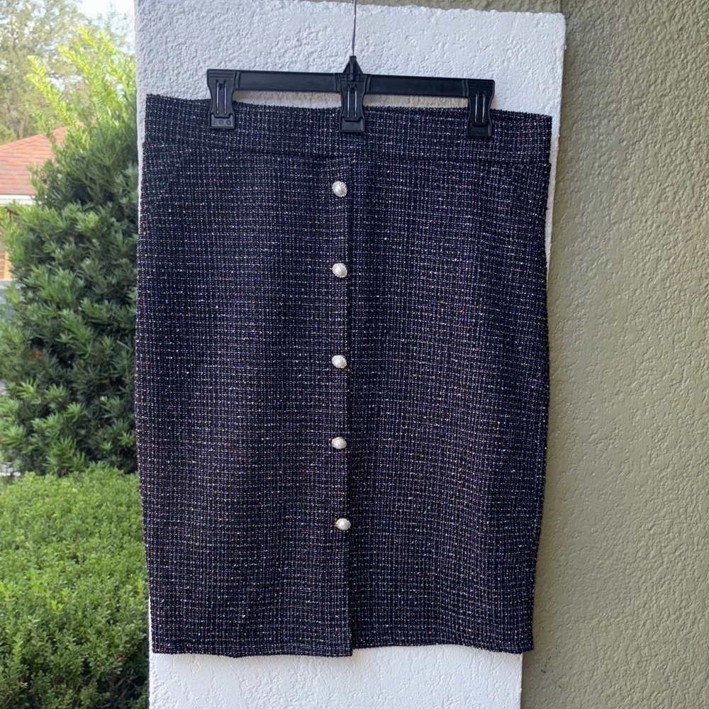 Messini Vintage Inspired Tweed Skirt with Pearl Button Detail